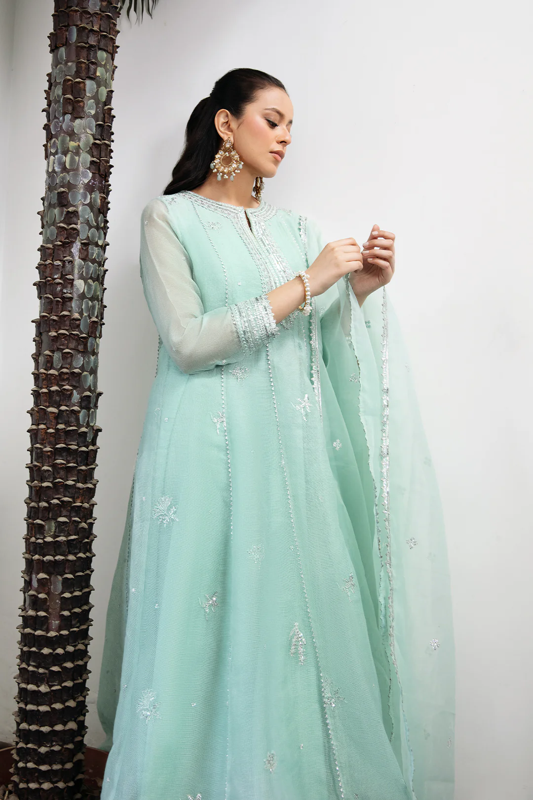 2 Piece - Embroidered Cotton Net Suit L1152 - Image 4