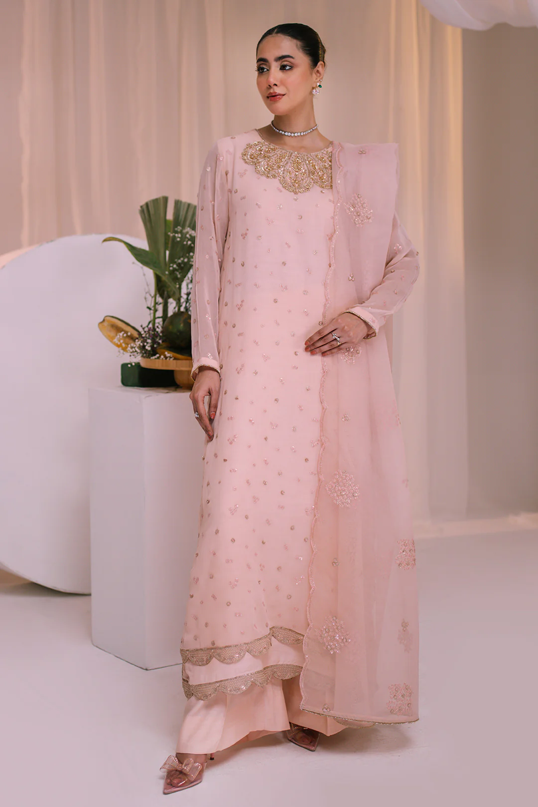 3 Piece - Embellished Chiffon Suit LFP1130 - Image 3