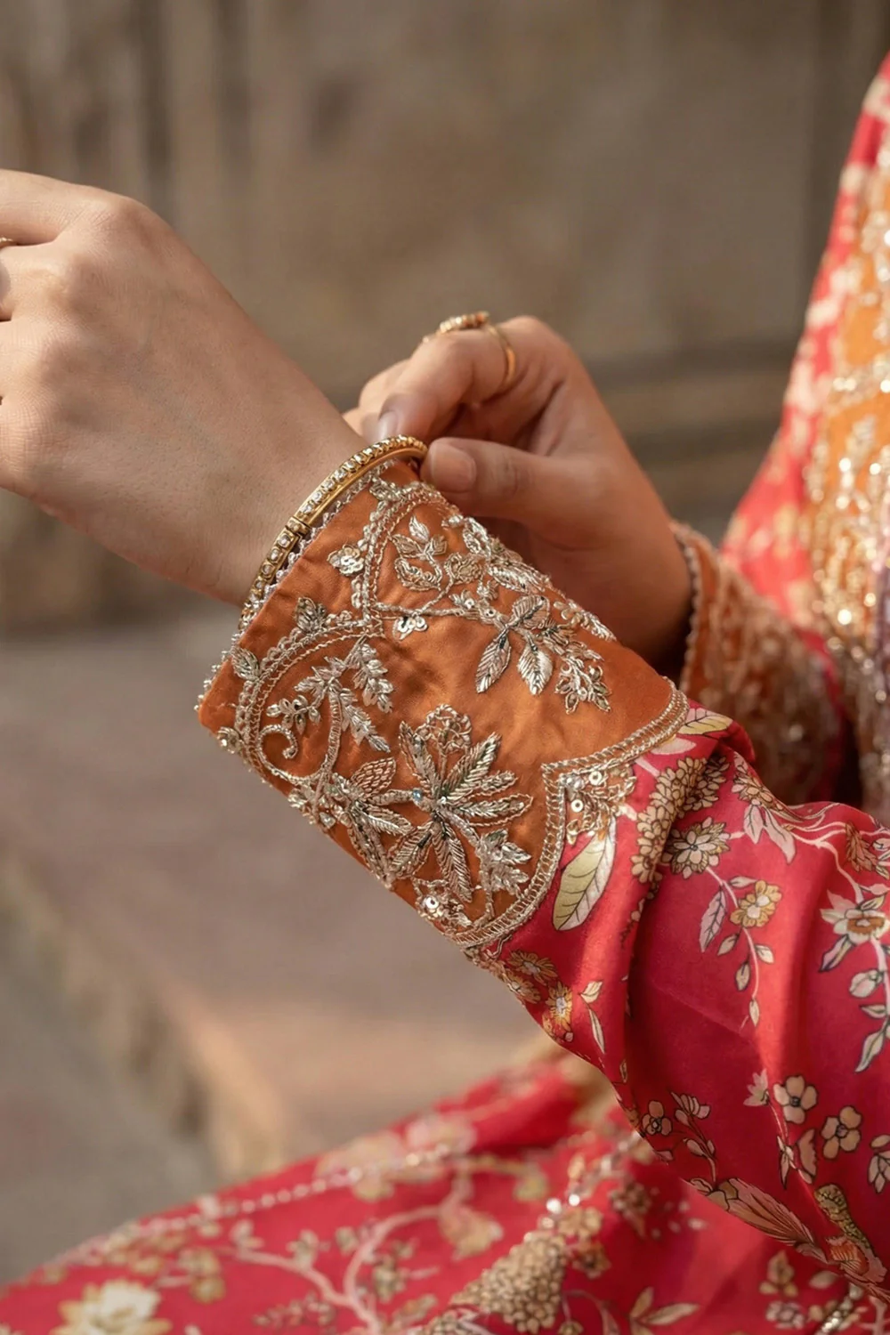 2 Piece - Embroidered Printed Shamoz Silk Suit LFP1151 - Image 9