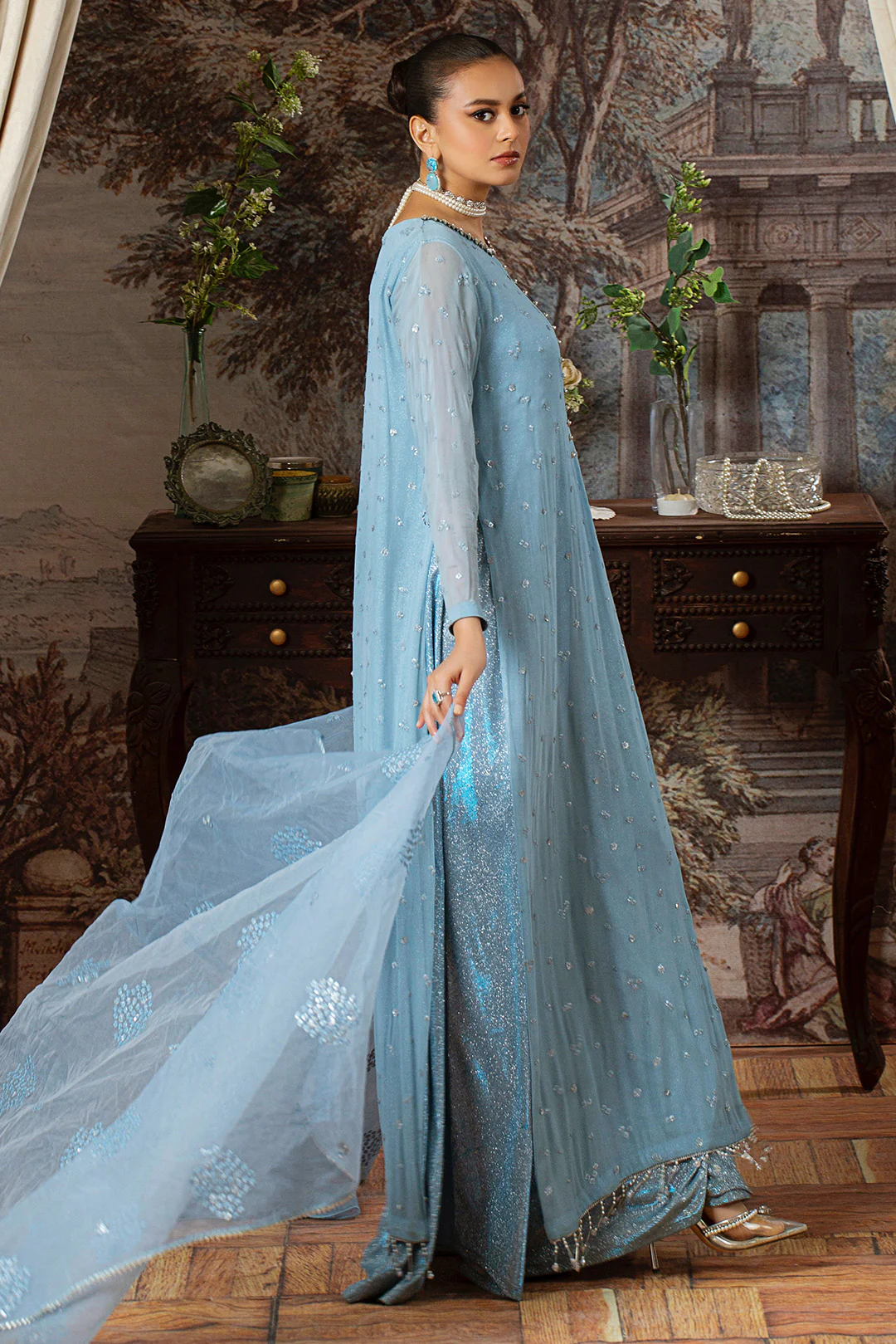 3 Piece - Embroidered Stretchy Woven Shimmer Shimmer Suit L0946 - Image 7