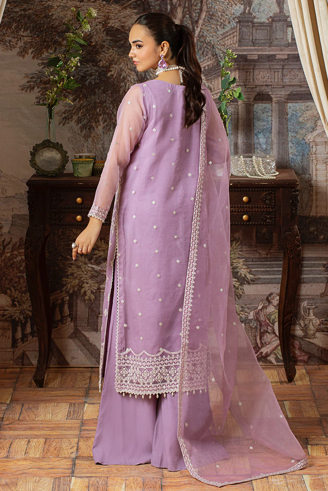 4 Piece - Embroidered Organza Suit L1150 - Image 3