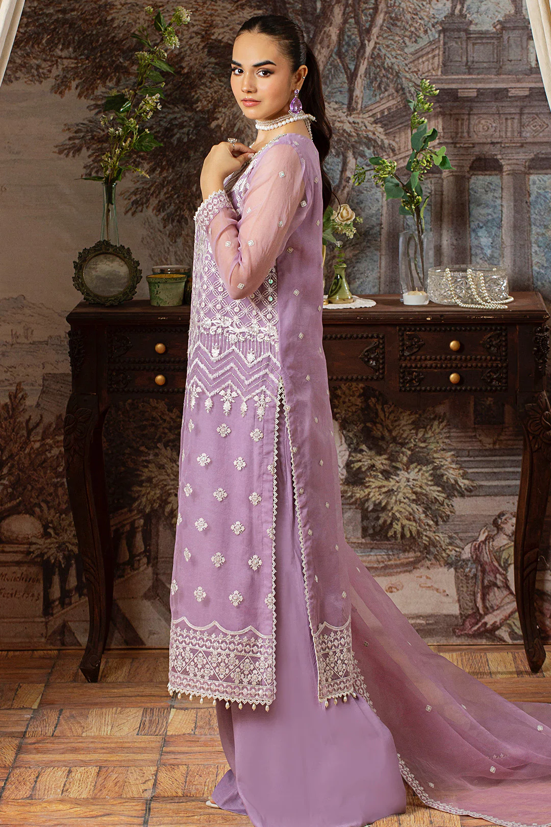 4 Piece - Embroidered Organza Suit L1150 - Image 4